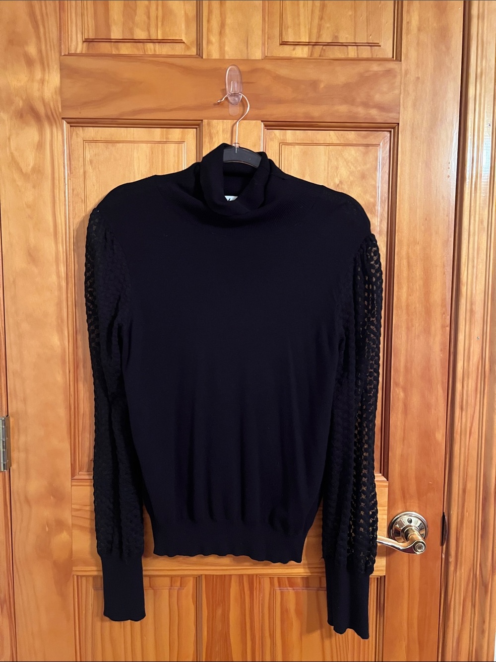 Black Women's Turtleneck Sweater with Openwork Sleeves